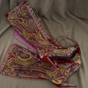 ETRO Vintage Velvet Knee High Leather Boots EU 37.5 US 7.5